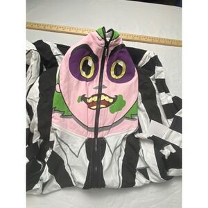 Beetlejuice Hooded‎ Jumpsuit Costume Halloween Black White Striped Large